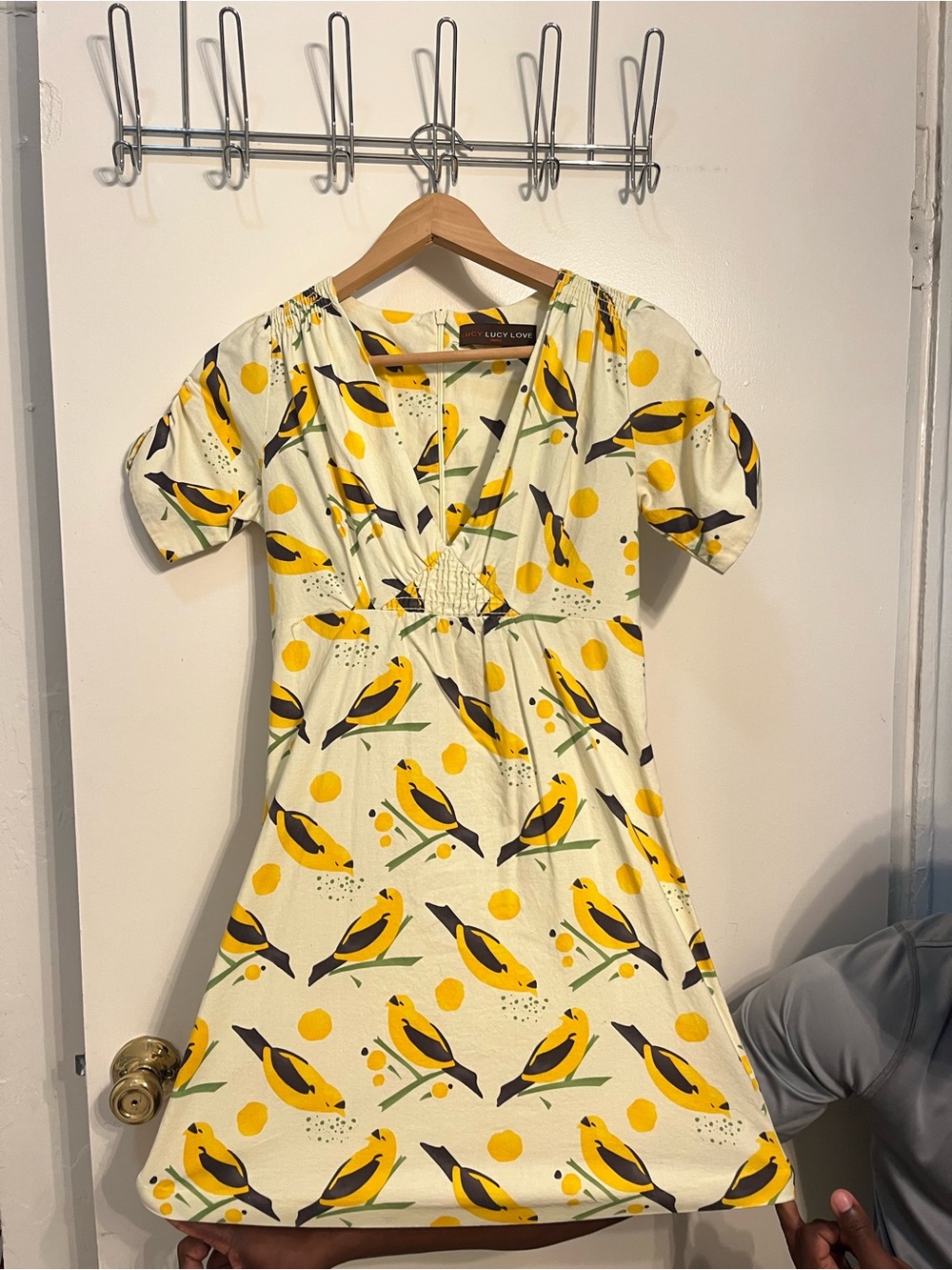 Lucy Love Yellow & Black Bird-Print Mini Dress